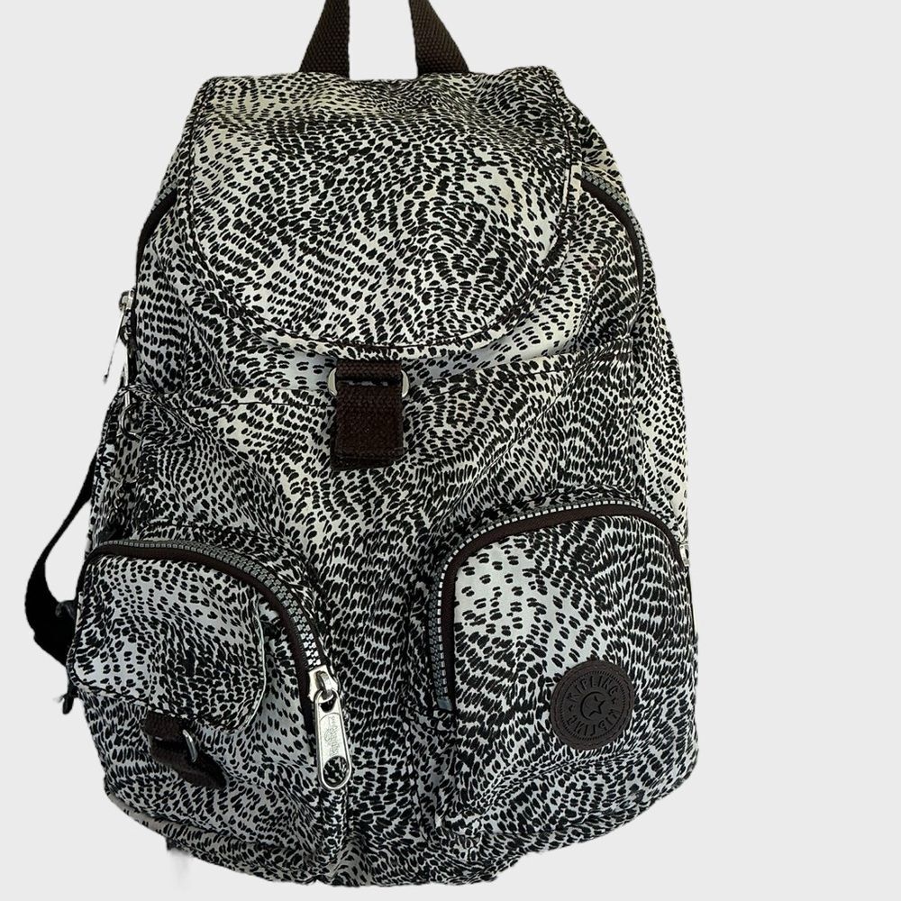 Kipling Firefly Small Backpack Gray Leopard Print Nylon Travel Bag